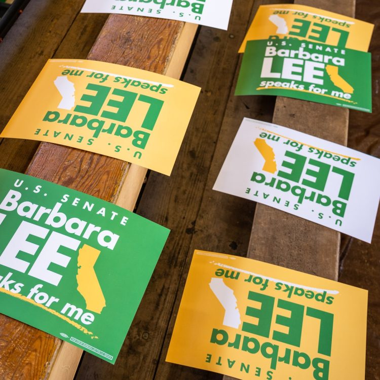 Barbara Lee for Senate campaign rally placards